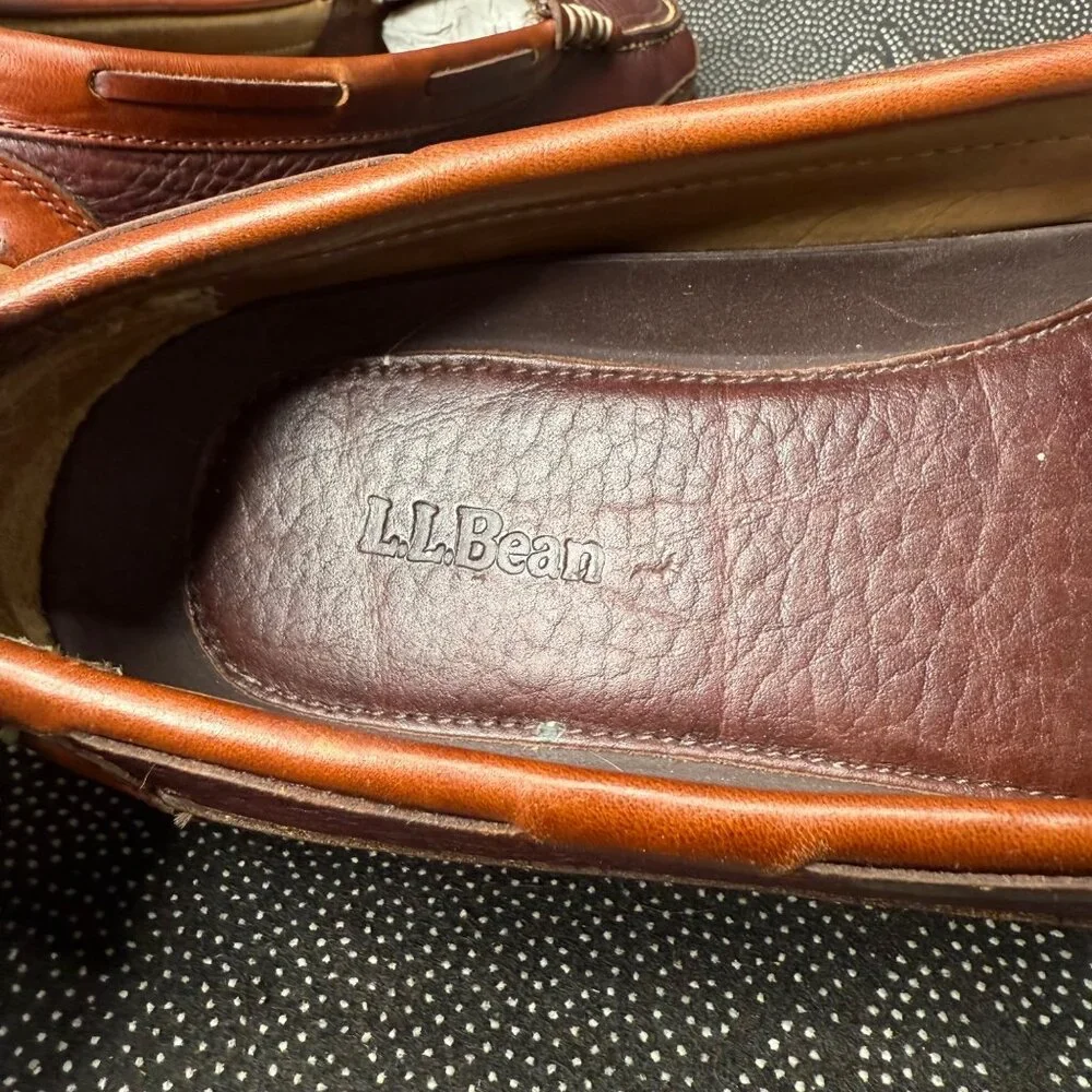 L.L. Bean Mens Leather Loafers Burgundy & Brown Size 9